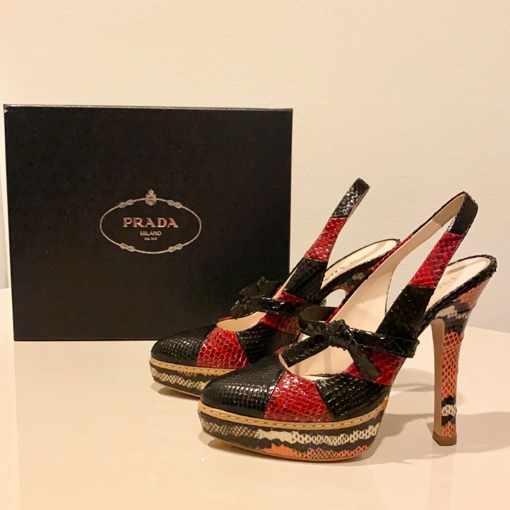 Prada Red and Black Python Skin Heels.